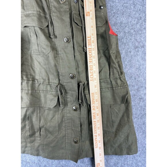 LOVE TREE Olive Green Linen Sleeveless Cinched Waist Military Hooded Vest Sz M - Picture 6 of 9